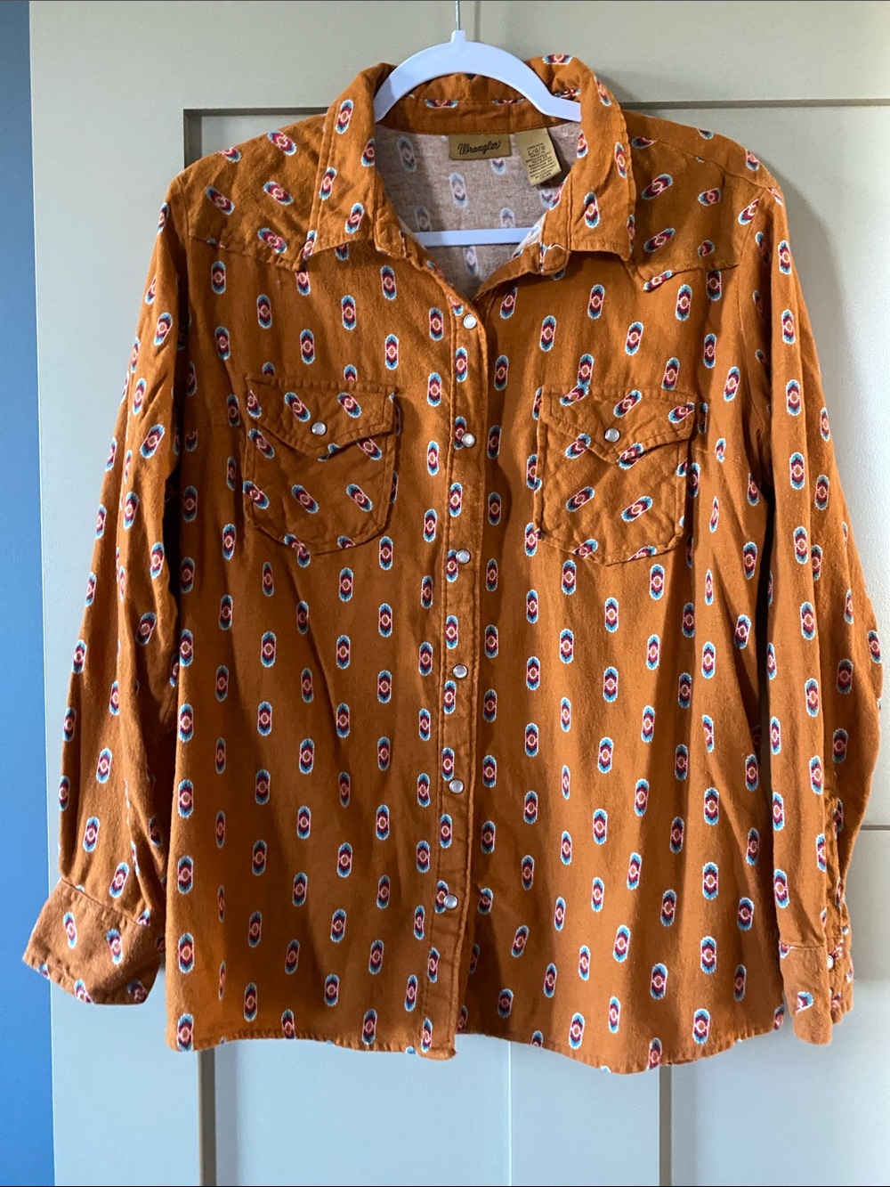 Wrangler Orange Printed Western Button-Front Shirt